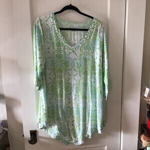 Lost River Blue Green Tropical Print Resort Wear Tunic 1X